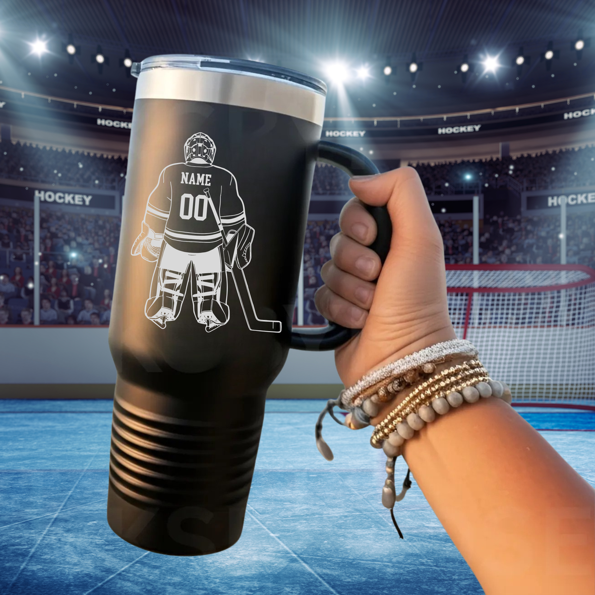 Personalized Cadillac Vikings Hockey 40 oz Tumbler w/Lid - BLACK