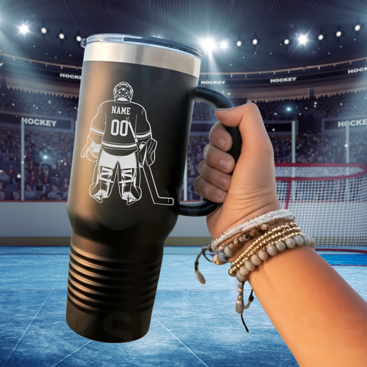 Personalized Cadillac Vikings Hockey 40 oz Tumbler w/Lid - BLACK