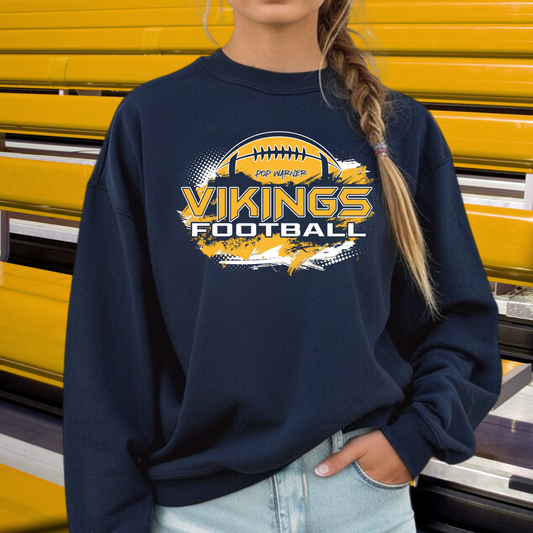 Vikings Pop Warner Football UNISEX Crewneck Sweatshirt - NAVY