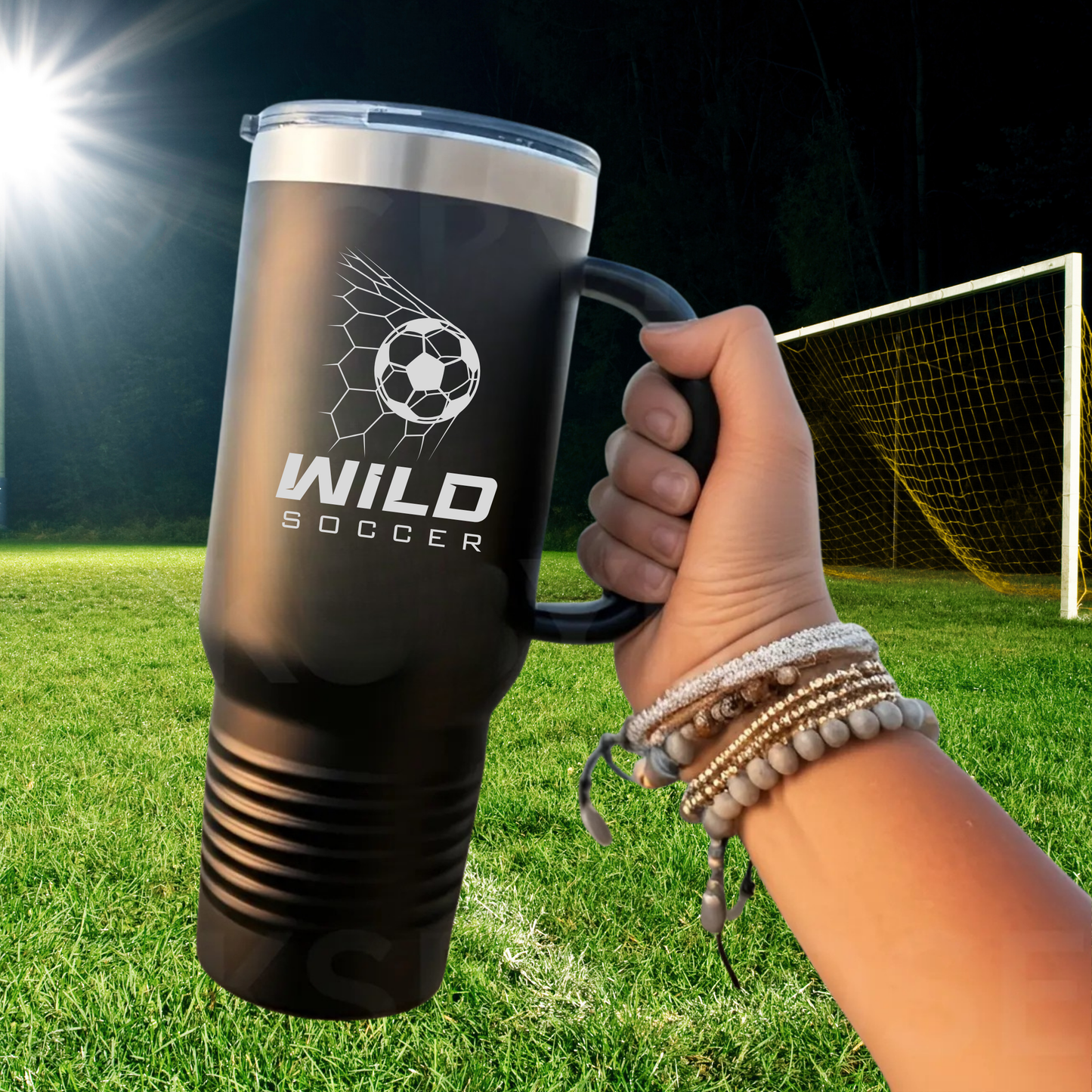 WILD Soccer Personalized 40 oz Tumbler w/Lid - BLACK