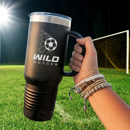 WILD Soccer Personalized 40 oz Tumbler w/Lid - BLACK
