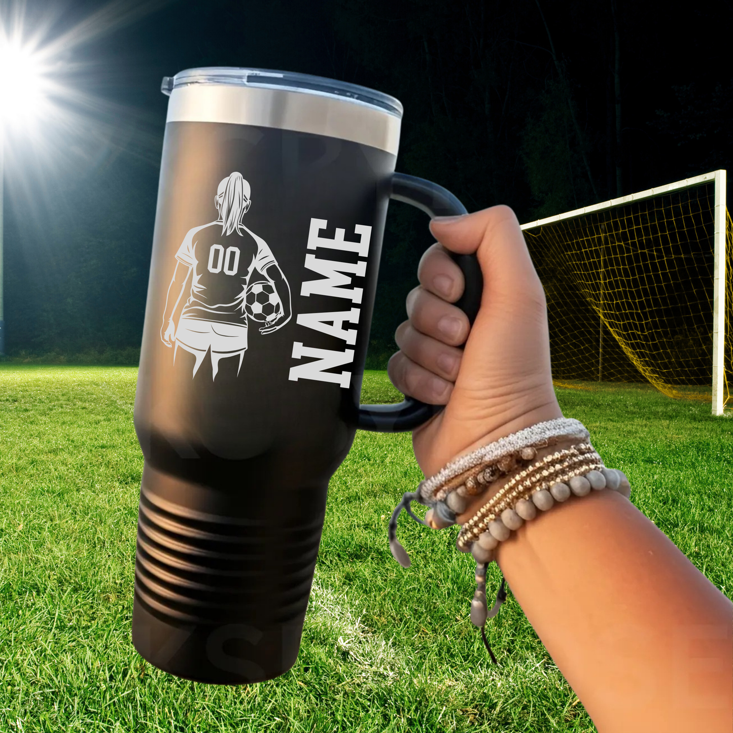 CRUSH Soccer Personalized 40 oz Tumbler w/Lid - BLACK