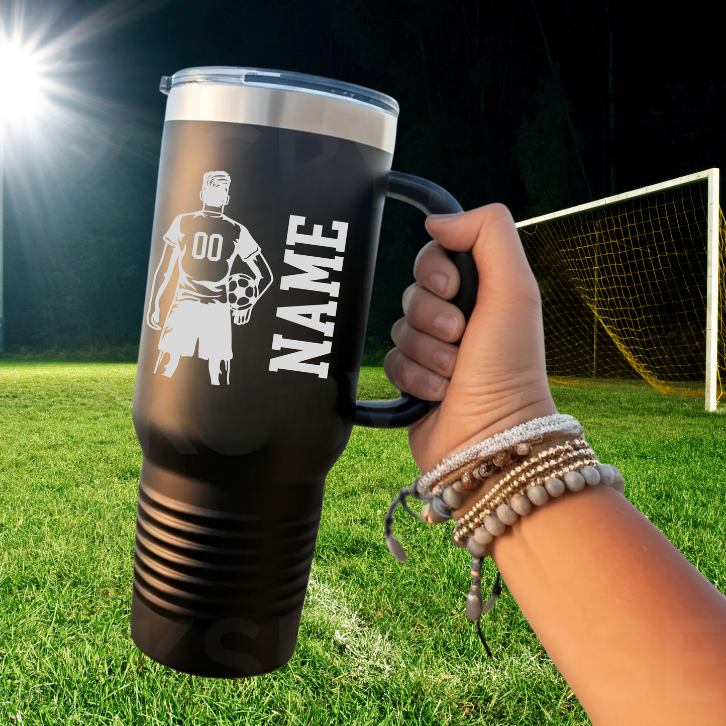 WILD Soccer Personalized 40 oz Tumbler w/Lid - BLACK