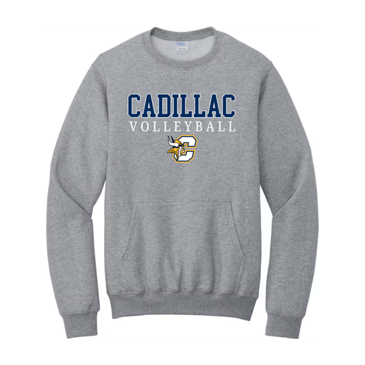 Cadillac Vikings Volleyball ADULT Crewneck Sweatshirt w/ Front Pocket