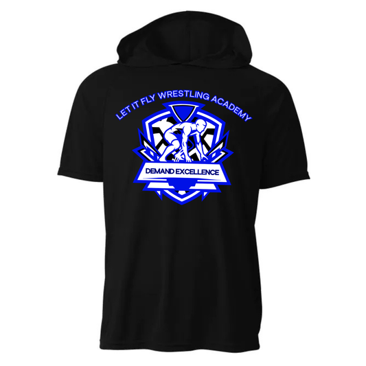 LET IT FLY Wrestling Academy DRI-FIT Cooling Performance Hooded T-Shirt - BLACK