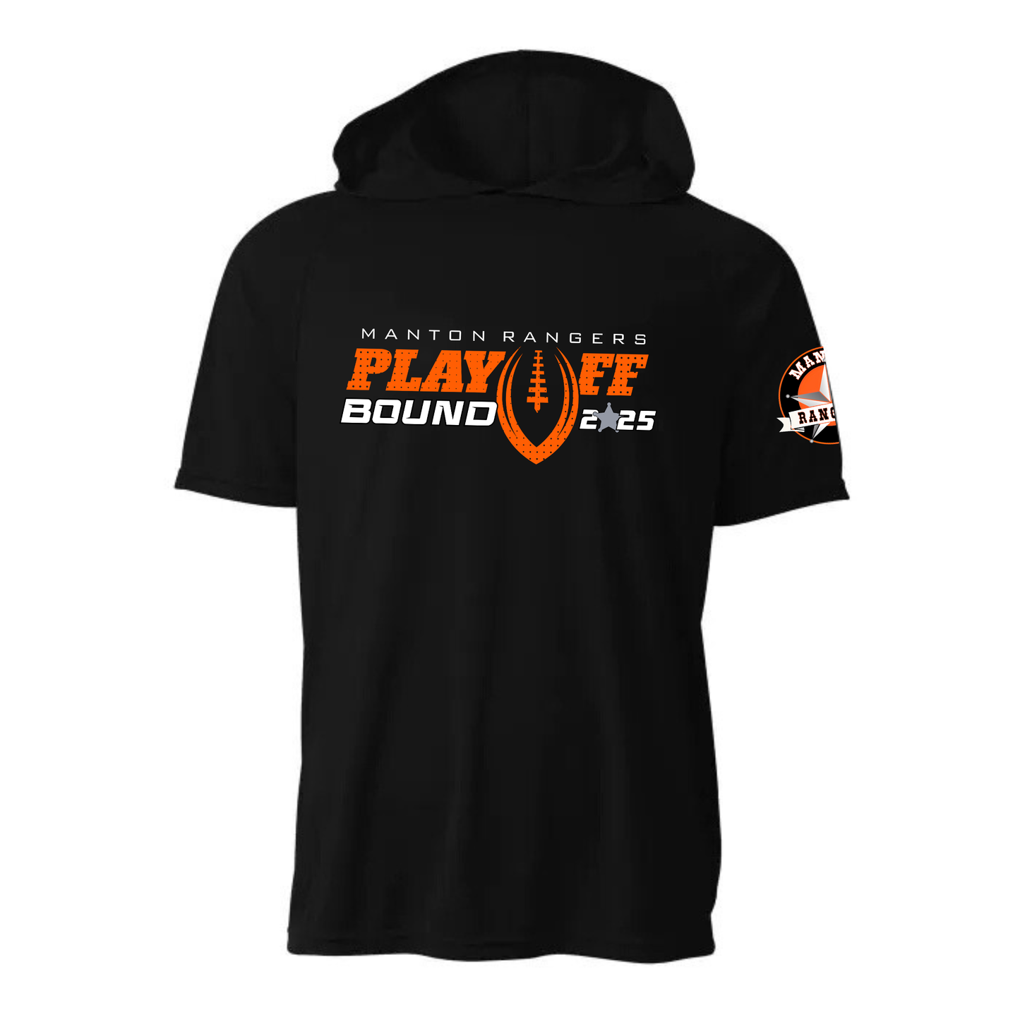 PLAYOFF BOUND 2025 Manton Rangers Football DRI-FIT Cooling Performance Hooded T-Shirt