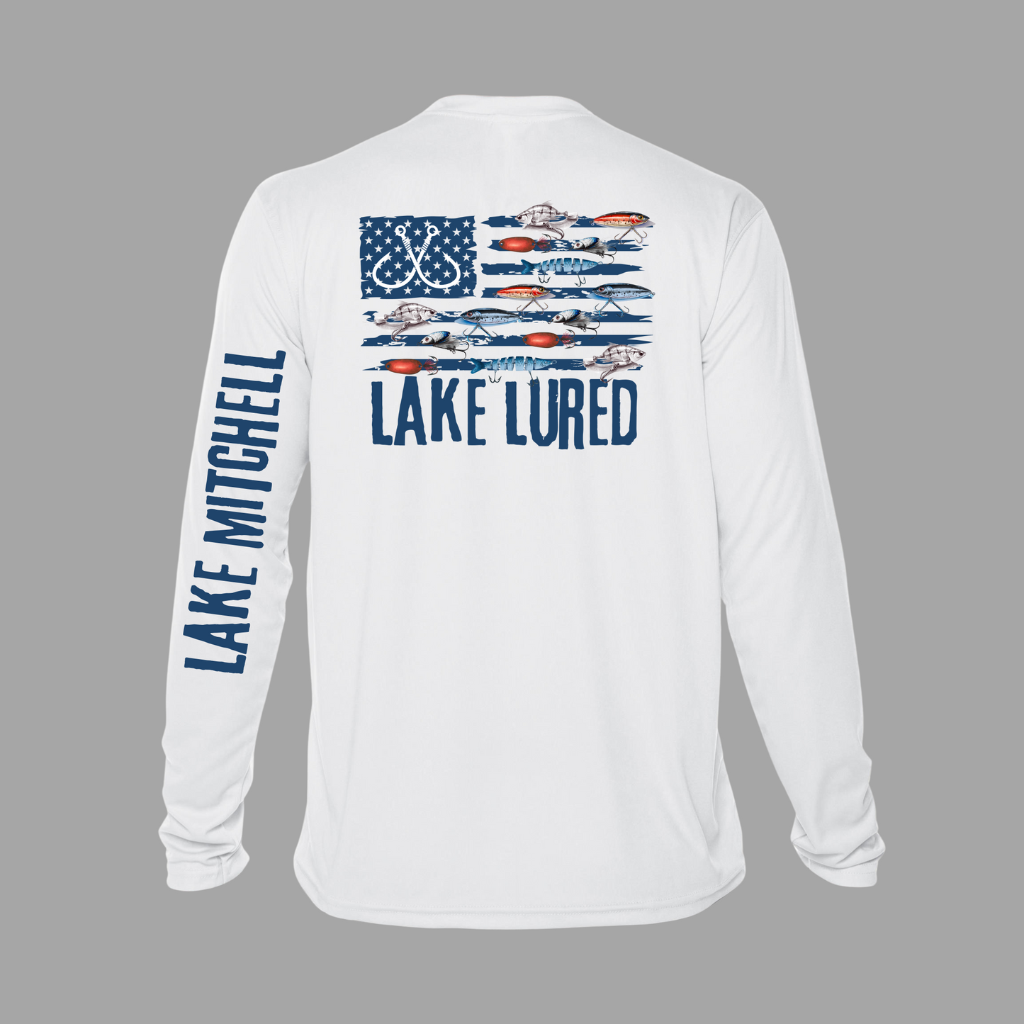 LAKE LURED Fishing Lure Flag Dri-Fit Long Sleeve Shirt UPF 50+