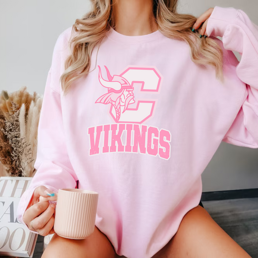 Pink Out Vikings Adult Crewneck Sweatshirt