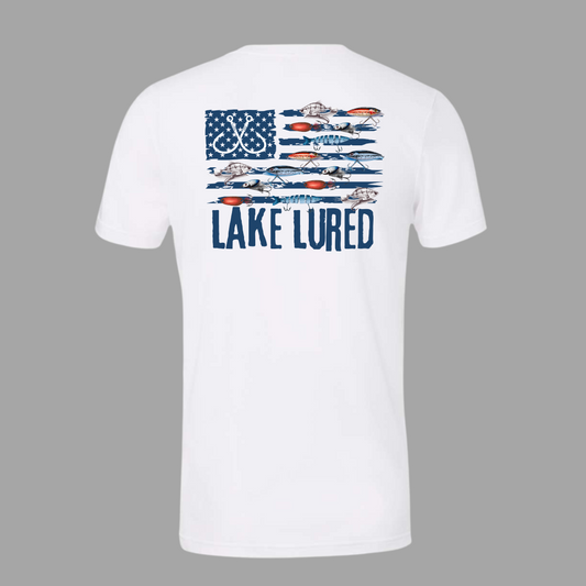 Lake Lured Fishing Lure Flag Short Sleeve Adult Tee