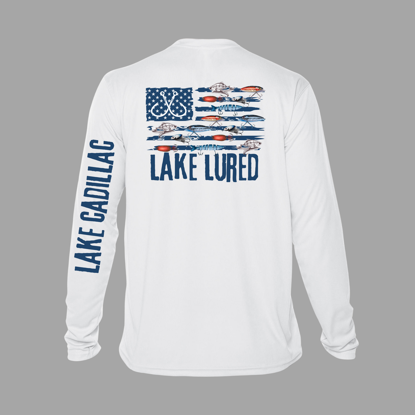 LAKE LURED Fishing Lure Flag Dri-Fit Long Sleeve Shirt UPF 50+