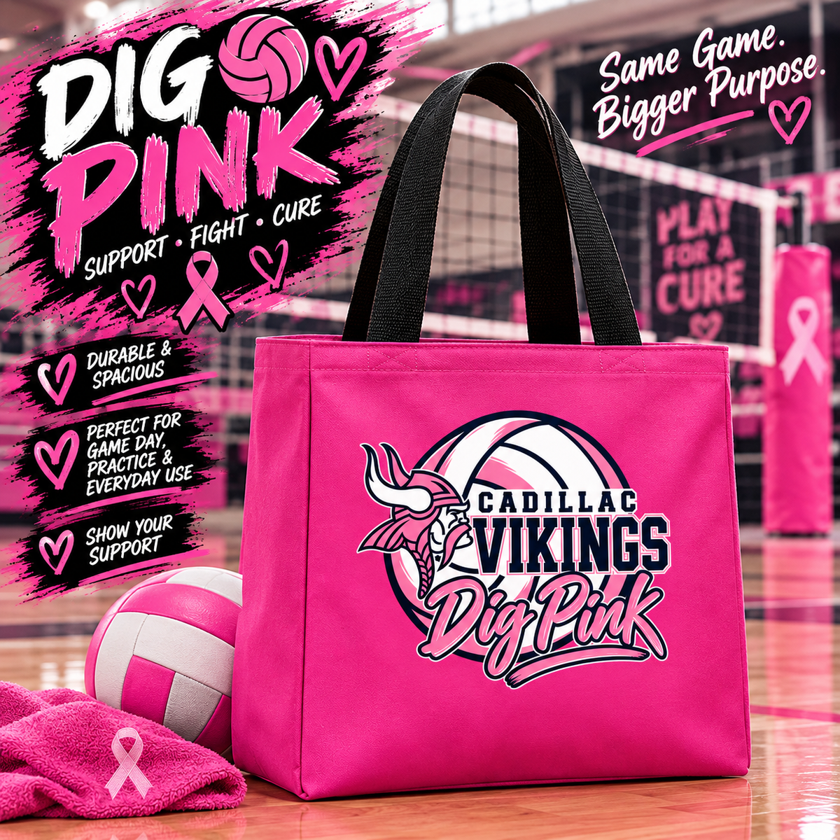DIG PINK Cadillac Volleyball TOTE Bag