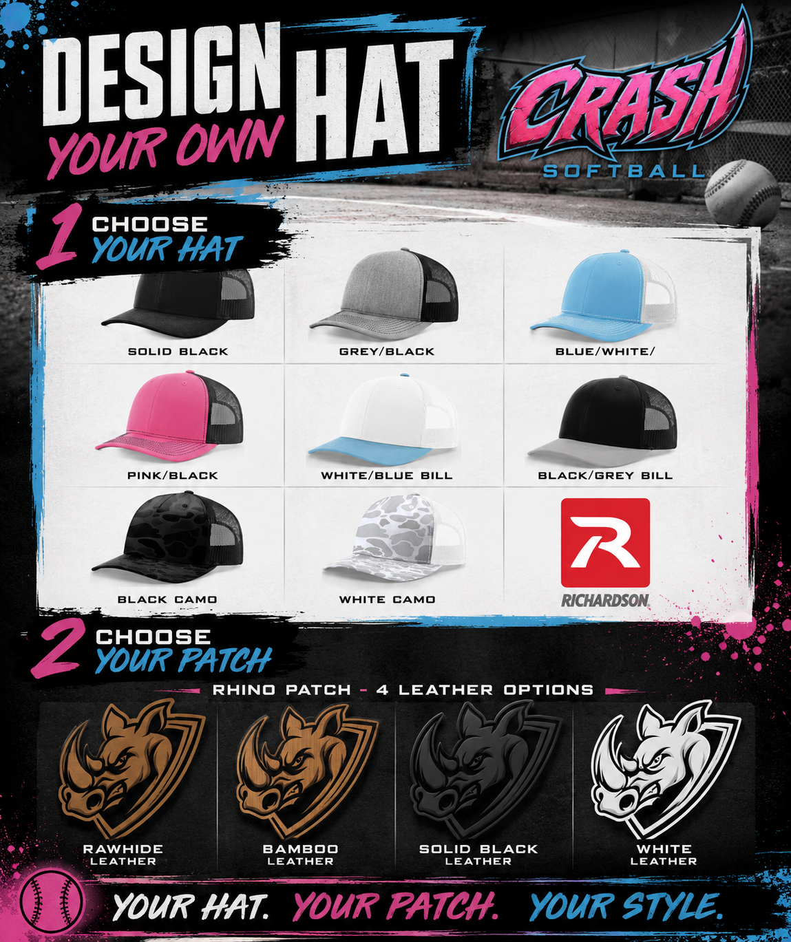 CRASH Softball Leather Patch Hat - DESIGN YOUR OWN