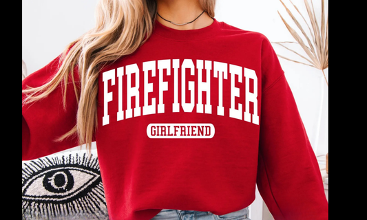 Firefighter Girlfriend ADULT Crewneck Sweatshirt - RED