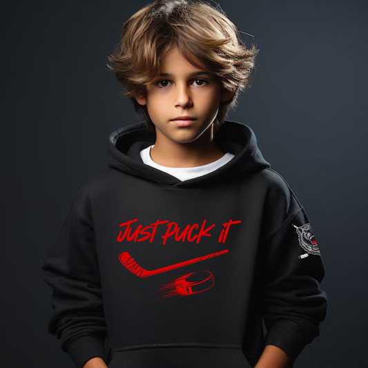 Just Puck It Black Bears Hockey YOUTH Hoodie