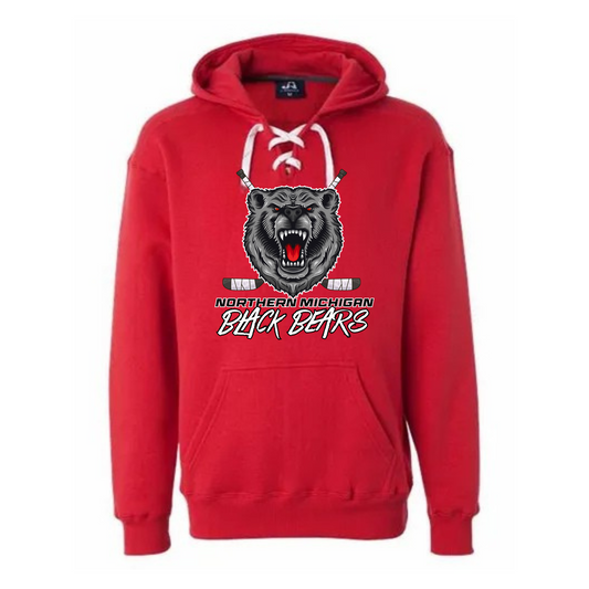 Northern Michigan Black Bears Hockey ADULT Unisex Lace Up Hoodie - RED