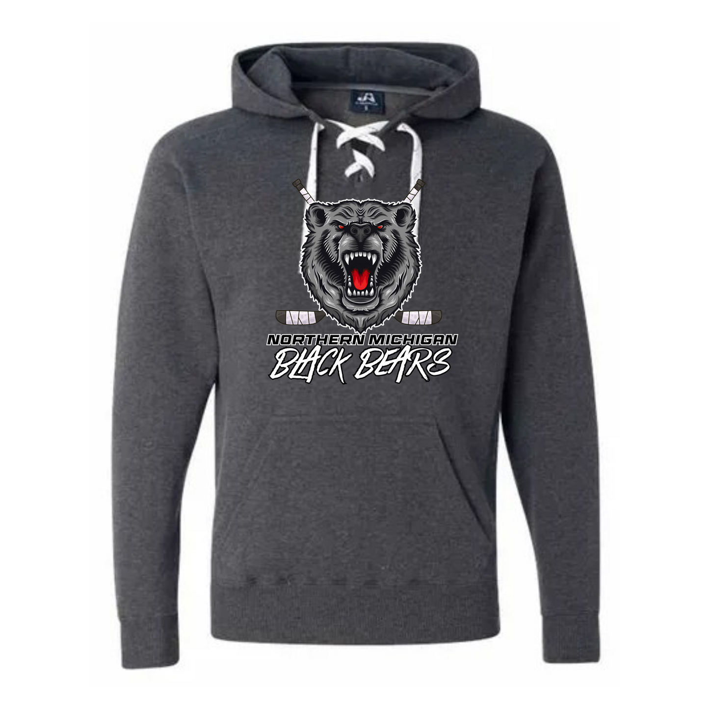 Northern Michigan Black Bears Hockey ADULT Unisex Sport Lace Hoodie - CHARCOAL HEATHER