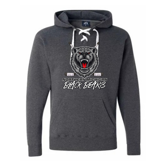 Northern Michigan Black Bears Hockey ADULT Unisex Sport Lace Hoodie - CHARCOAL HEATHER