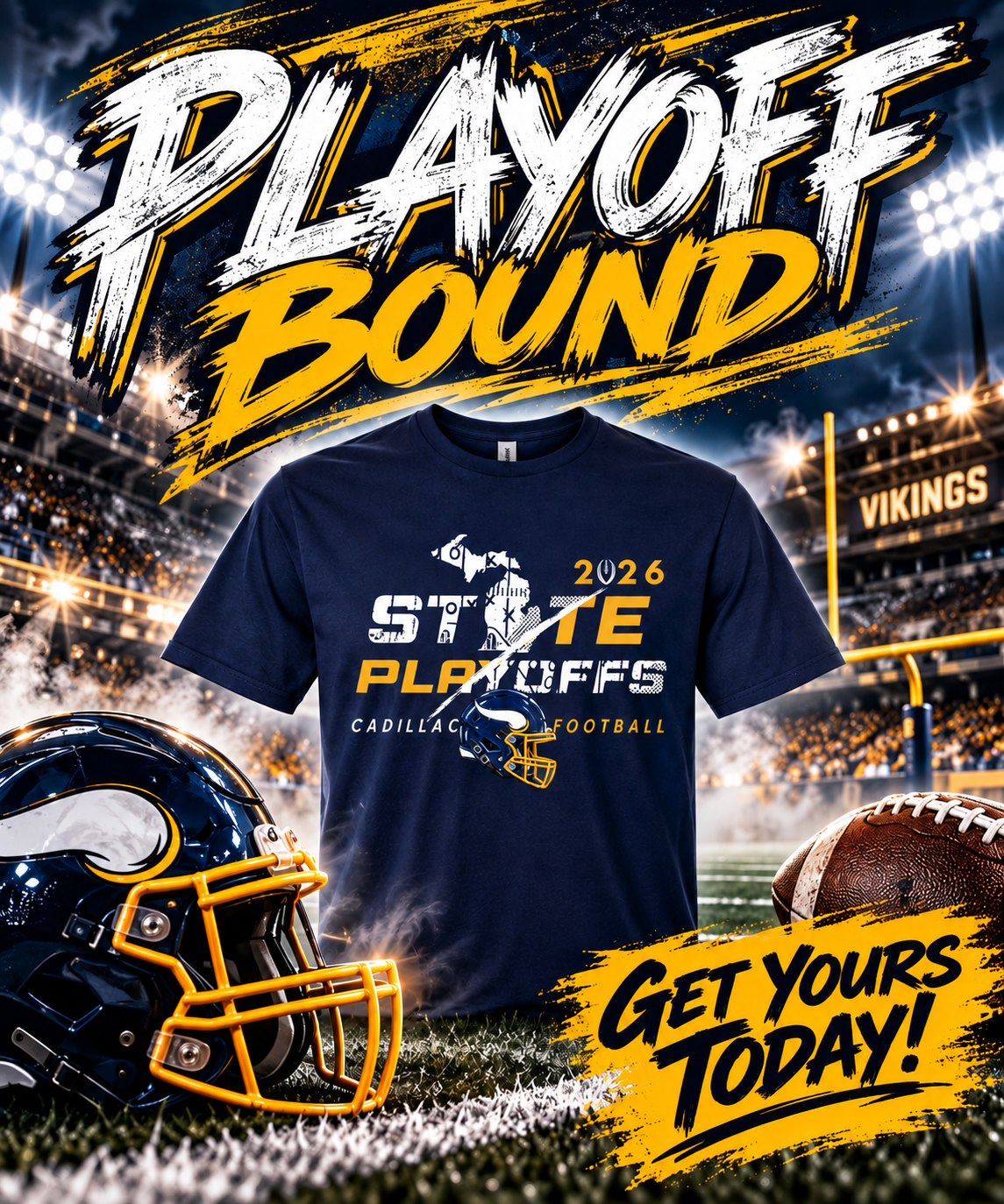2026 Cadillac Vikings Football STATE PLAYOFFS Unisex T-Shirt - NAVY