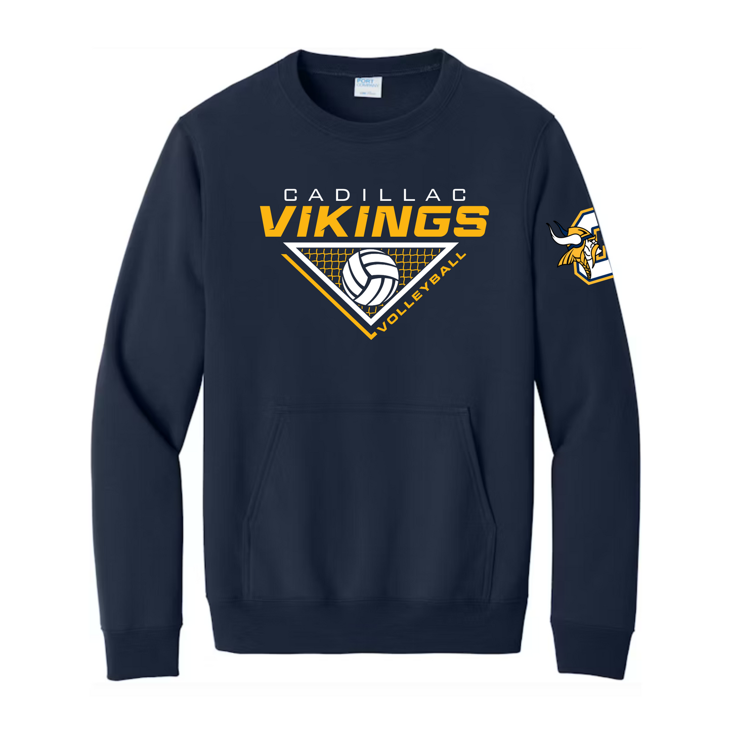 Cadillac Vikings Volleyball ADULT Crewneck Sweatshirt w/ Front Pocket