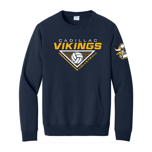 Cadillac Vikings Volleyball ADULT Crewneck Sweatshirt w/ Front Pocket