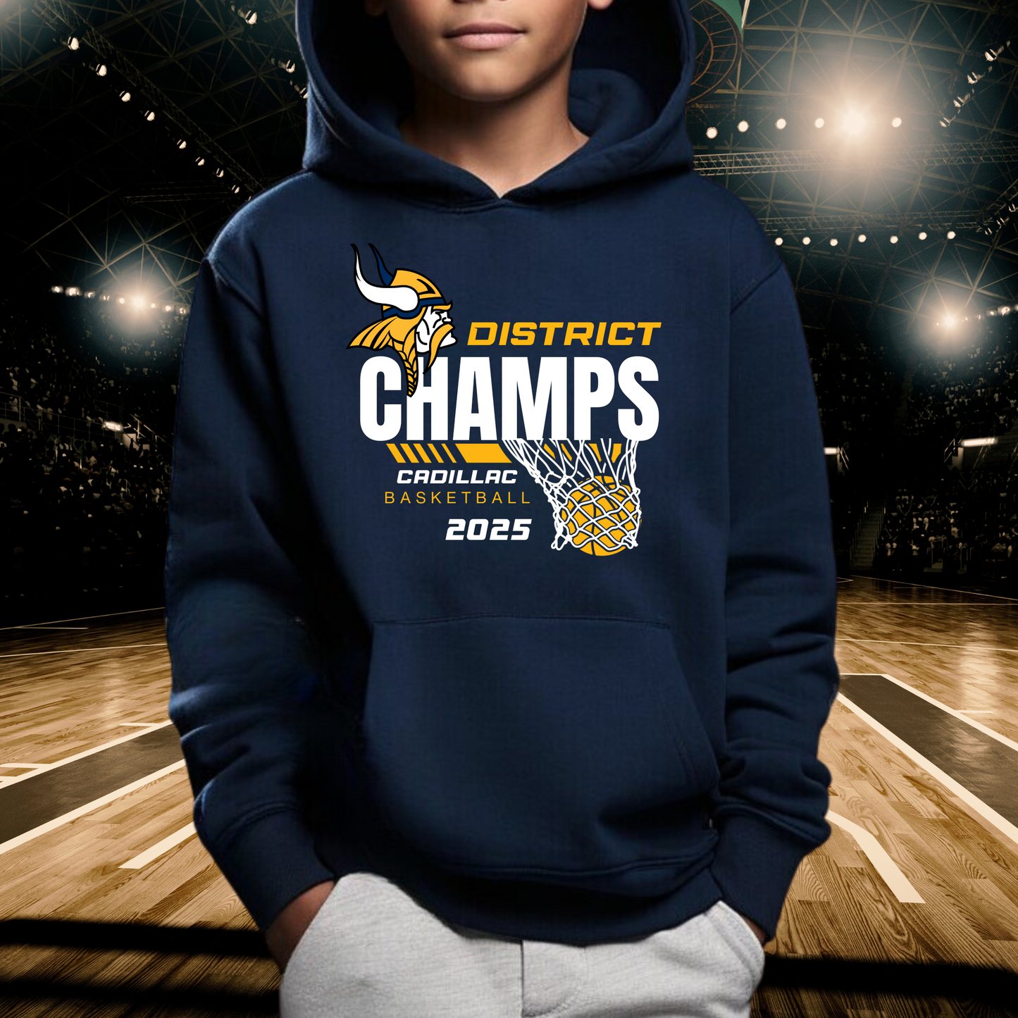 2025 DISTRICT CHAMPS Commemorative Vikings Basketball YOUTH Hoodie