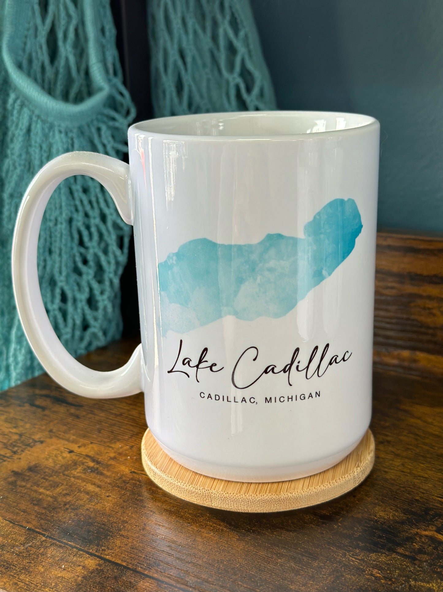 Lake Cadillac 15 oz Coffee Mug with Bamboo Lid