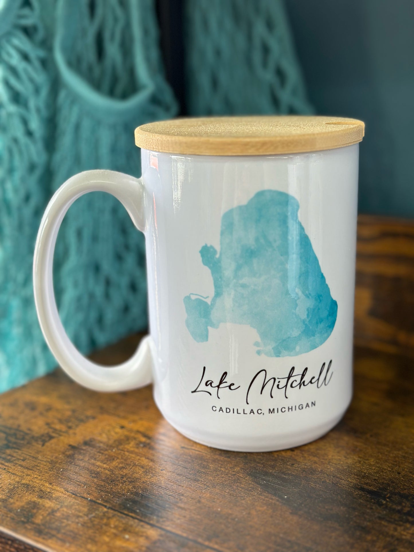Lake Mitchell 15 oz Coffee Mug with Bamboo Lid