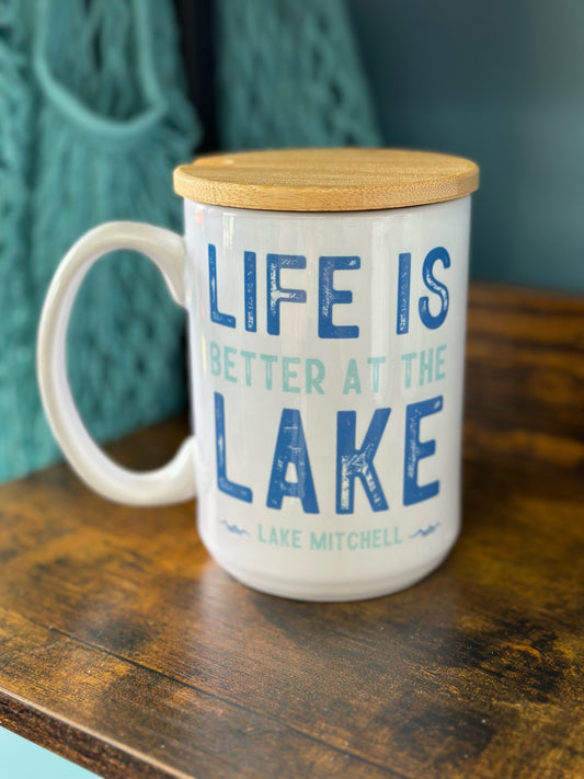 Life is Better at the Lake | Lake Mitchell 15 oz Coffee Mug with Bamboo Lid