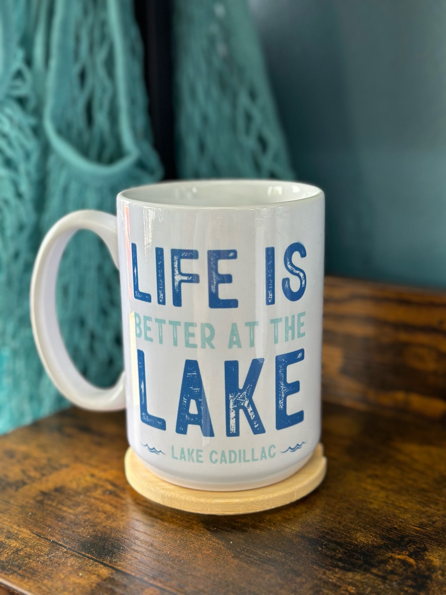 Life is Better at the Lake | Lake Cadillac 15 oz Coffee Mug with Bamboo Lid